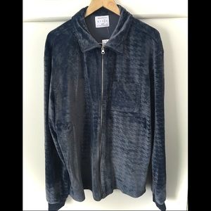 Blue Grey Collared Velour Jacket